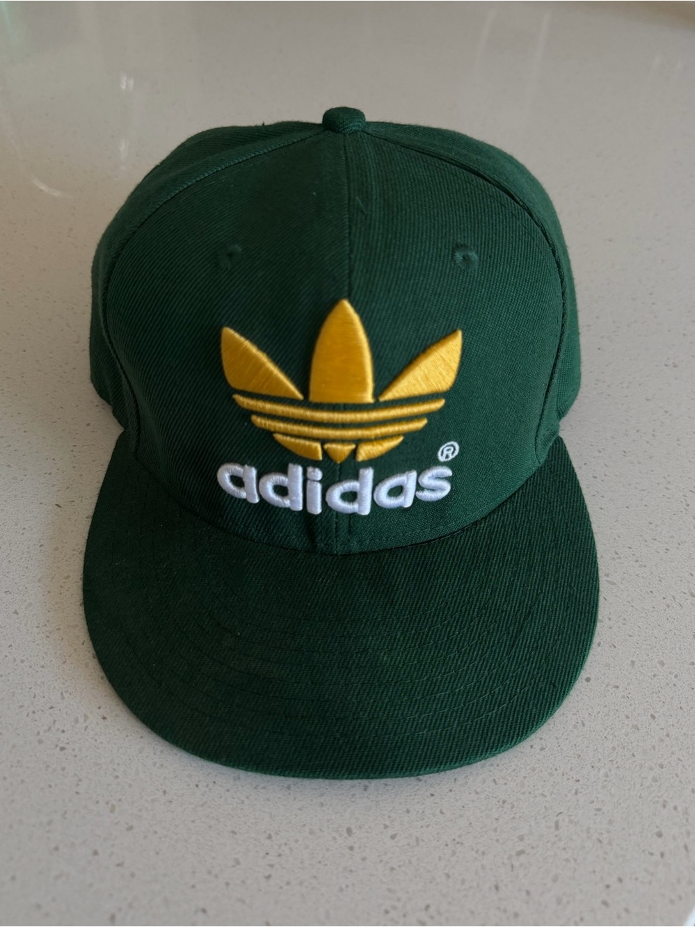 Vintage adidas Dark Green Snapback Cap with Yellow Trefoil
